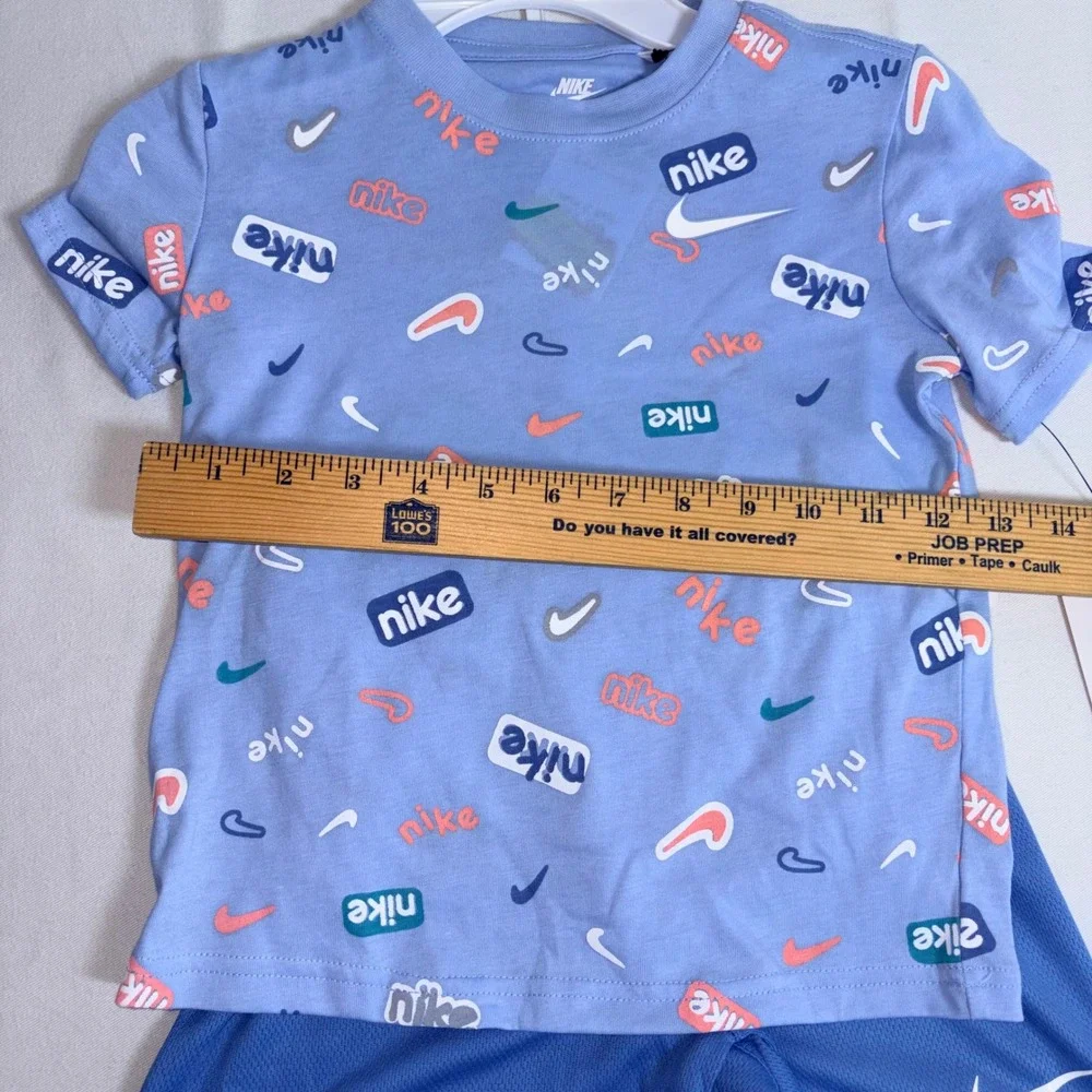 Nike 2-Piece Set 4 Blue Beyond NEW Logo Tee Mesh Shorts 86M858-UAV